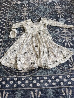 Kyte baby Girls' Black & White Spiderweb Long-Sleeve Dress